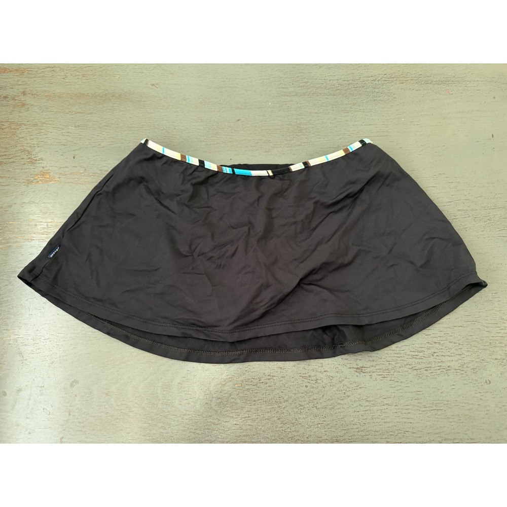 Anne Cole Locker Black Swim Skirt with Striped Waistband Size Medium